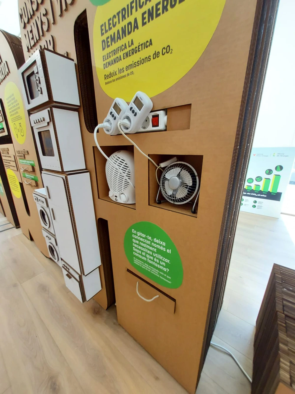 Detalle de Stand sobre el consumo energético realizado por A- con aparatos eléctricos y electrodomésticos